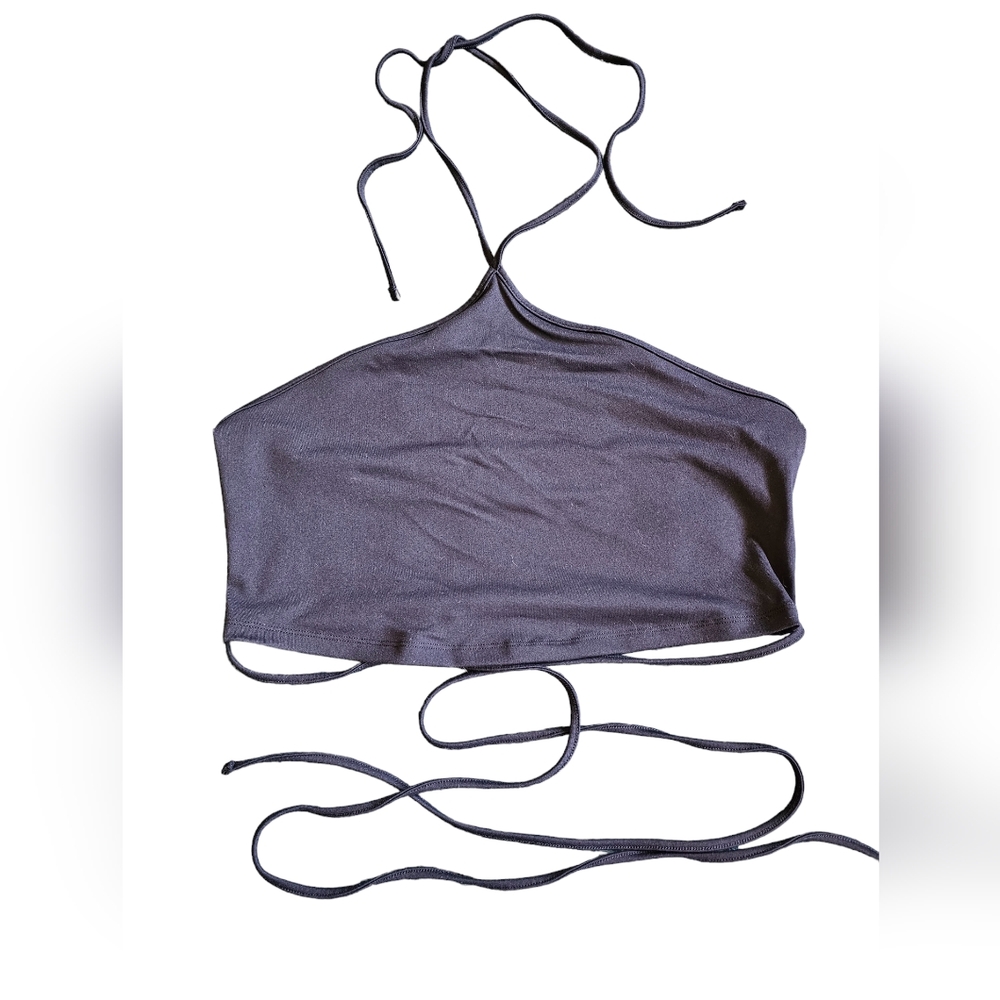 Abercrombie and Fitch soft collection black crop top with‎ around body ties, XL